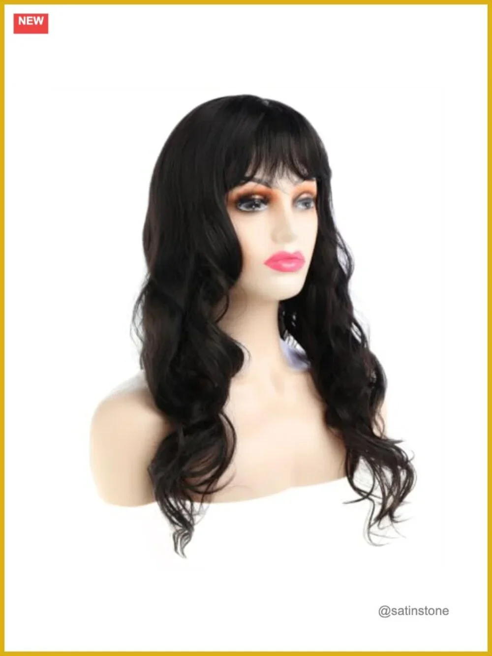 Long Layered Natural Wavy Synthetic Wig with Bangs, Heat Resistant, Adjustable